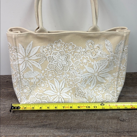 Oscar de la Renta Floral Printed Canvas Tote Bag – Ivory/White - Picture 9 of 15